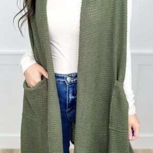 Elegant Olive Green Open-Front Cardigan